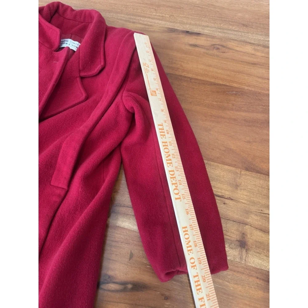 Vintage 80s Trench Pea Coat Cherry Red Boxy‎ Pleated Mid Wool Medium Petite